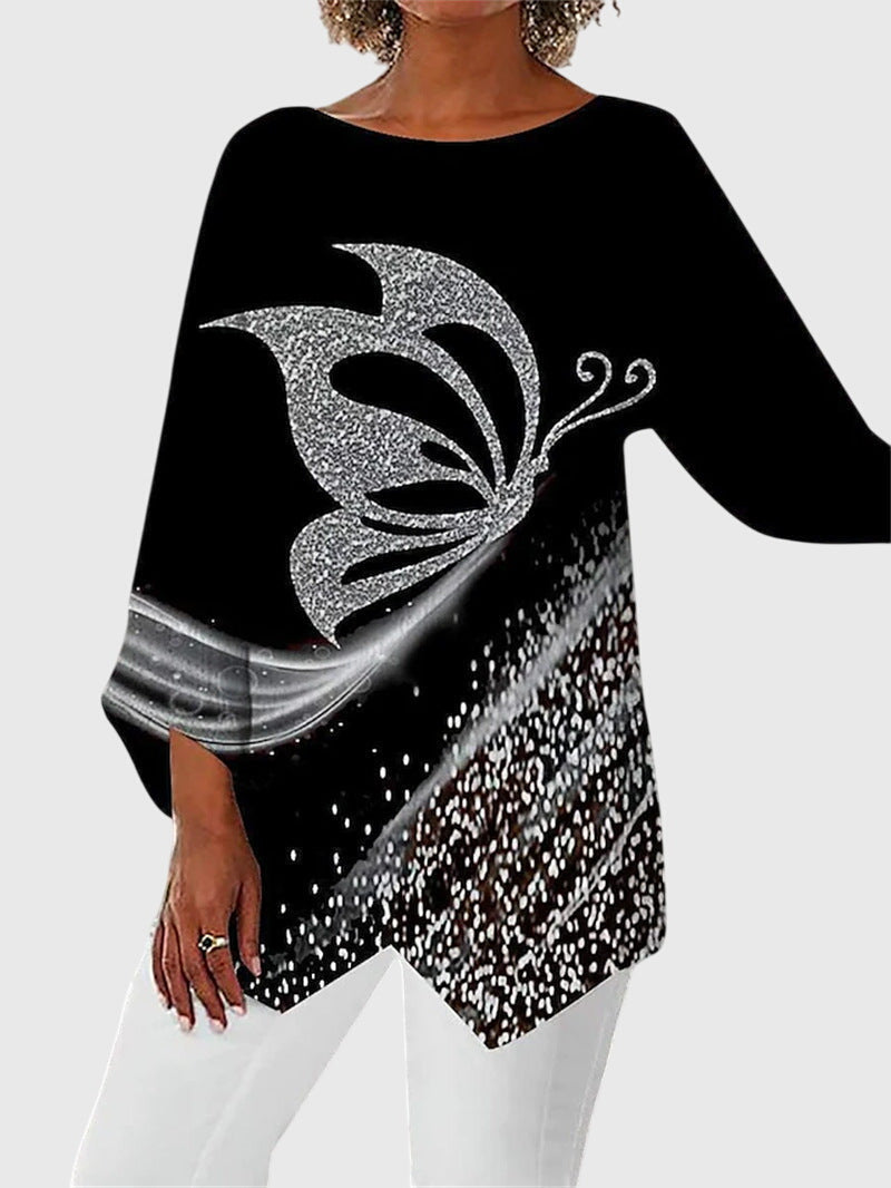 Calliope | Women’s Butterfly Print Top with Asymmetric Hem