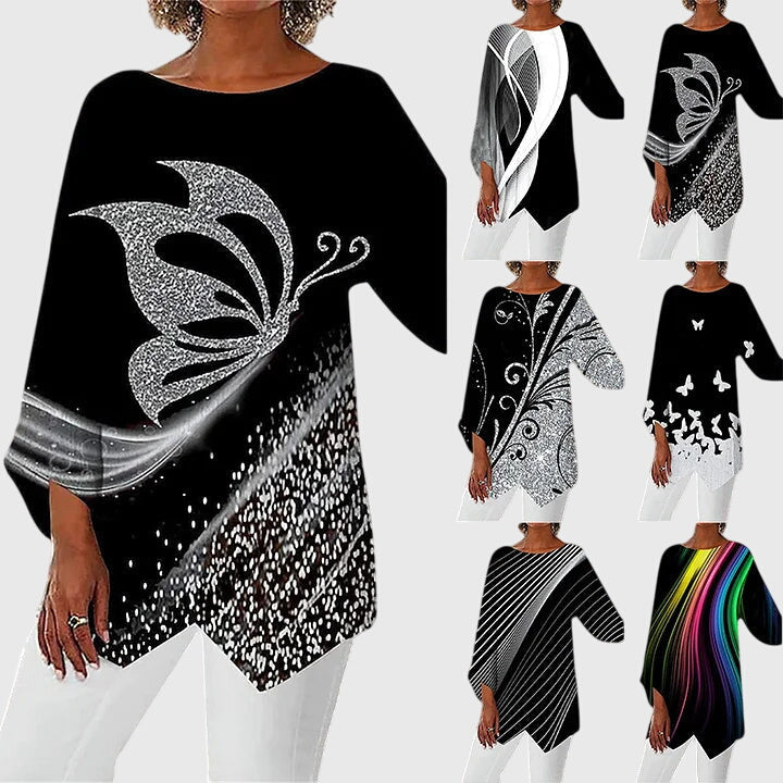 Calliope | Women’s Butterfly Print Top with Asymmetric Hem