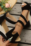 Calvina | Women's Black Ankle Strap Wedge Sandals