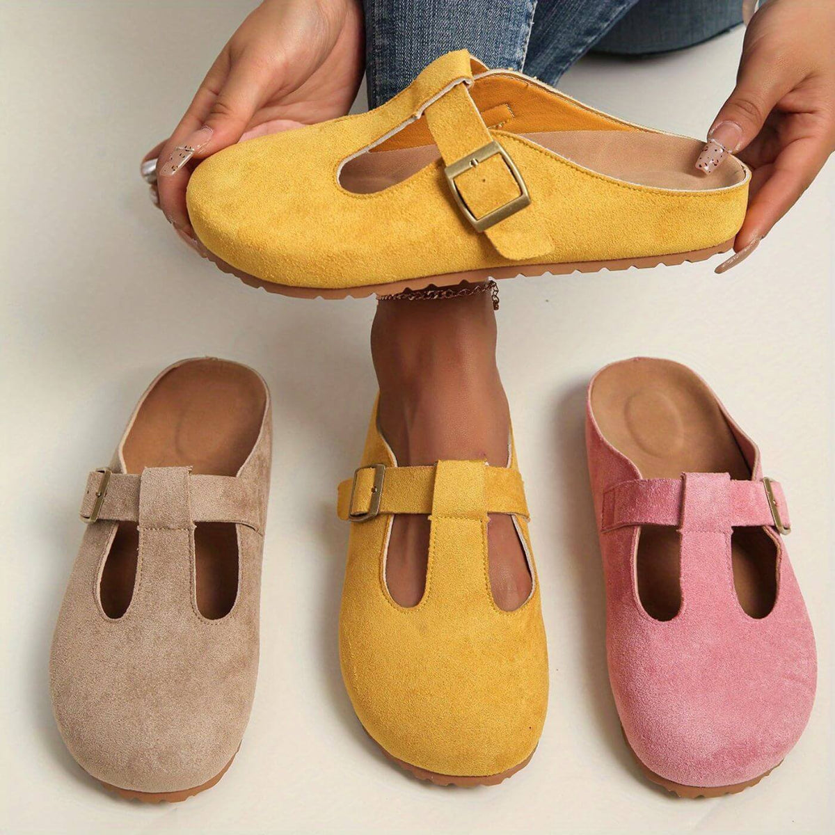 Calypso | Women’s Buckle T-Bar Clogs with Adjustable Strap