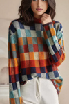 Camellia | Women's Checked Crew Neck Long Sleeve Sweater