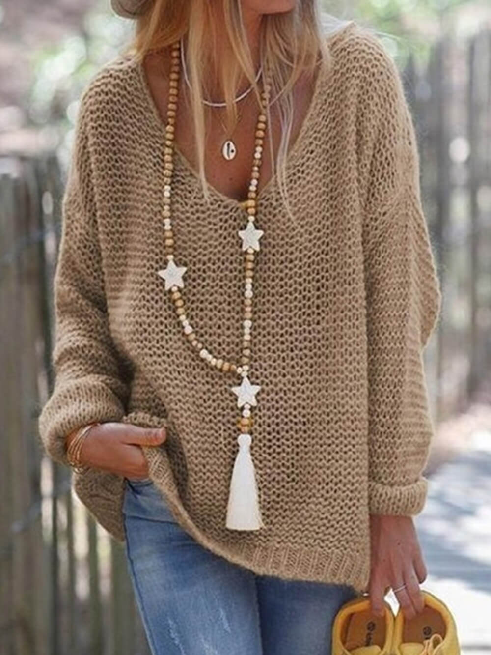 Camilla | Women’s V-Neck Knit Sweater with Texture