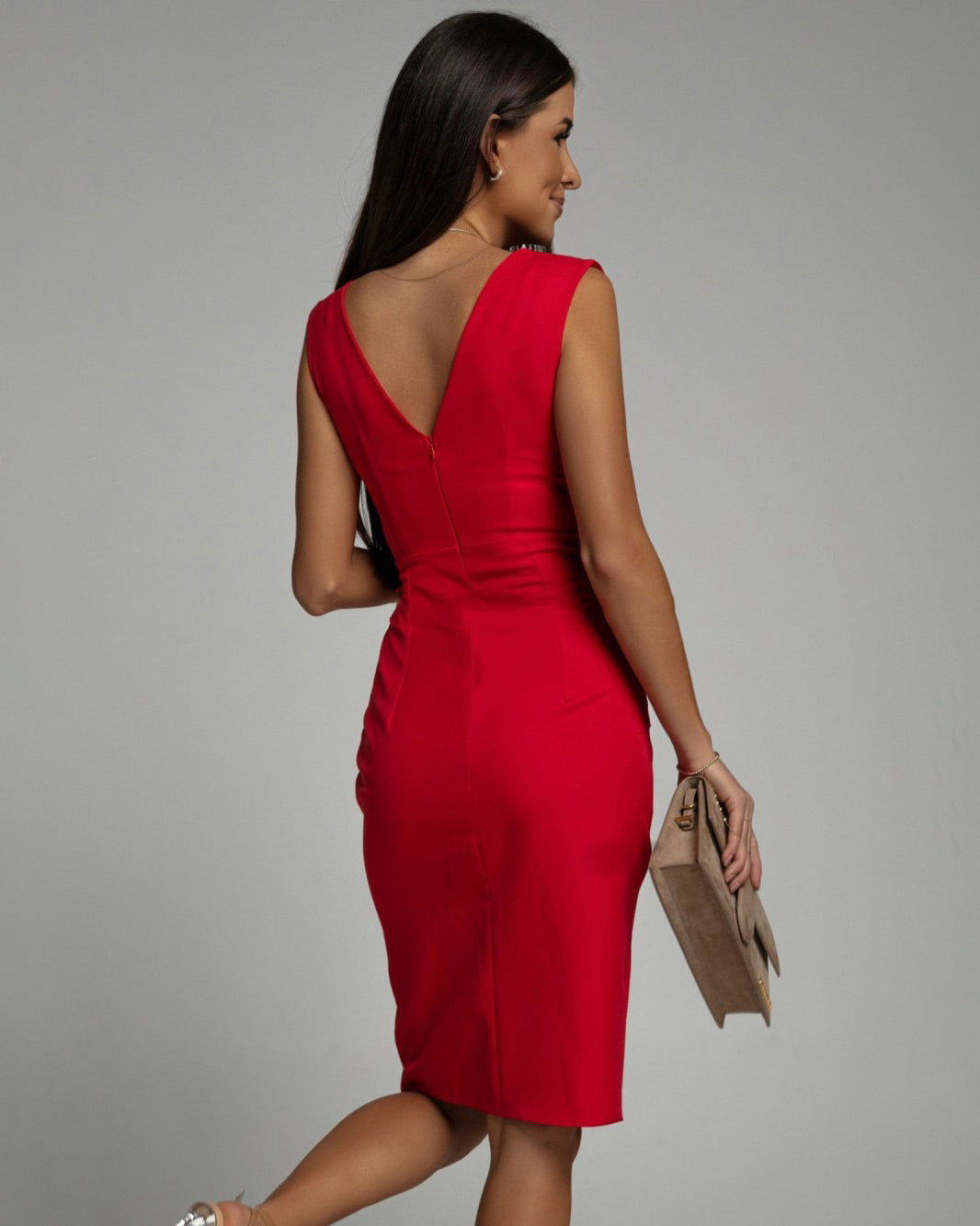 Cassia | Women’s V-Neck Sleeveless Fitted Dress with Draping