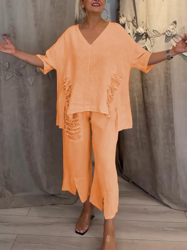 Cleo | Women’s Two-Piece Set with V-Neck Top
