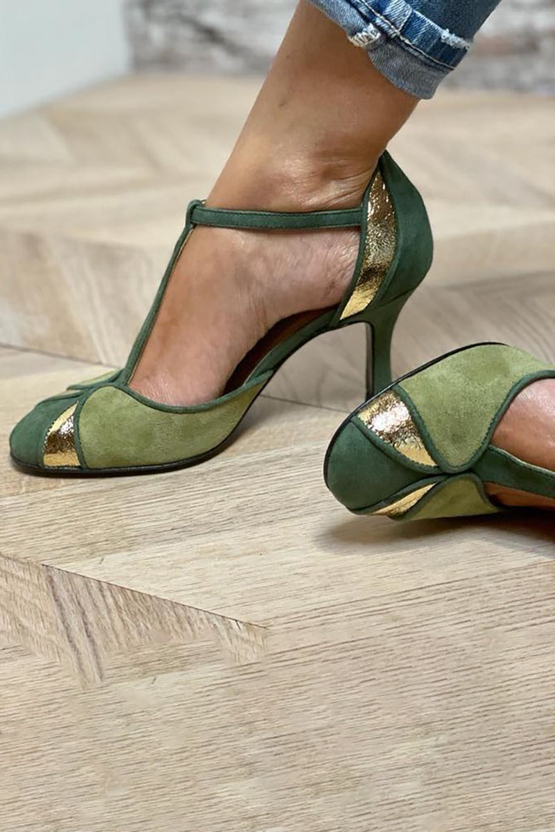 Taviana | Women’s Patchwork Heels with T-Strap
