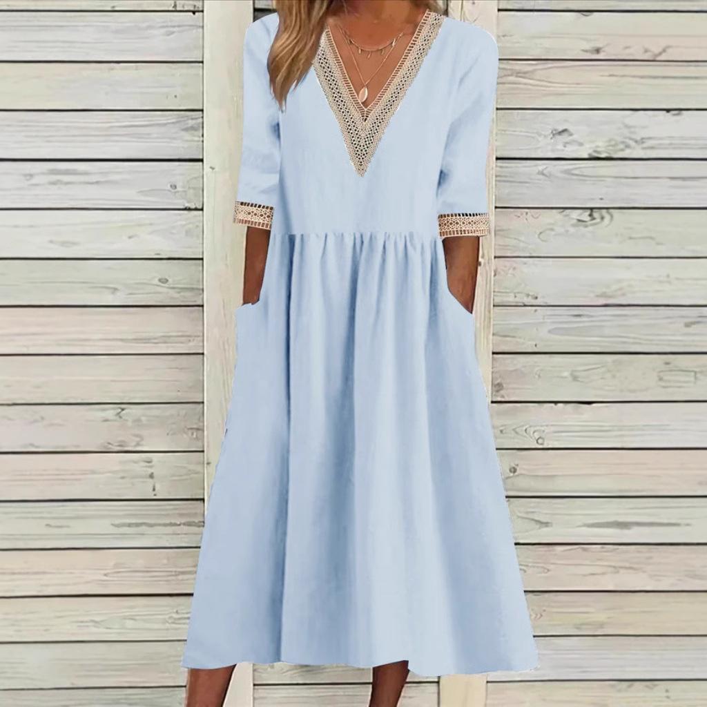Aleda | Women’s Collar Mid-Length Dress with Lace Collar