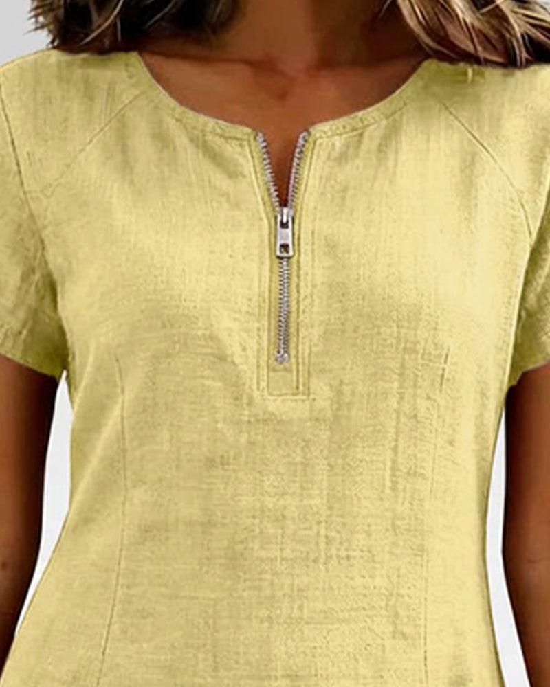 Pippa | Women’s Zip-Neck A-Line Mini Dress with Pockets
