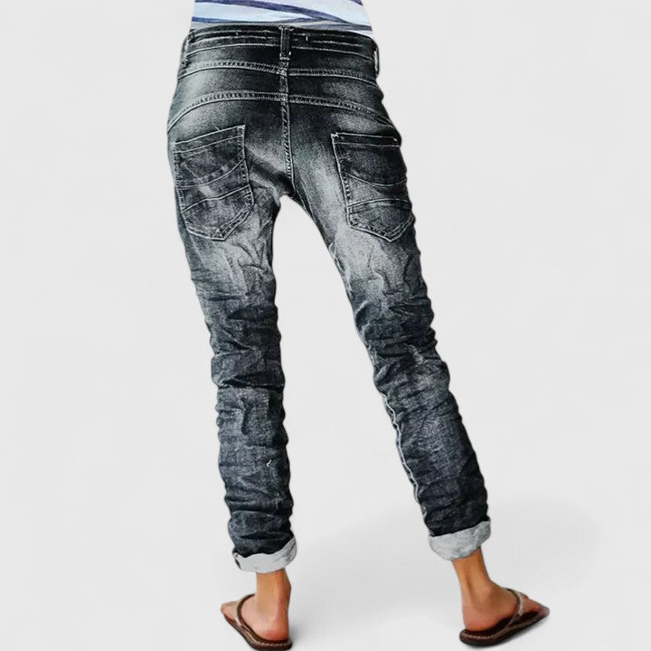 Celeste | Women’s Grey Distressed Jeans with Tapered Fit