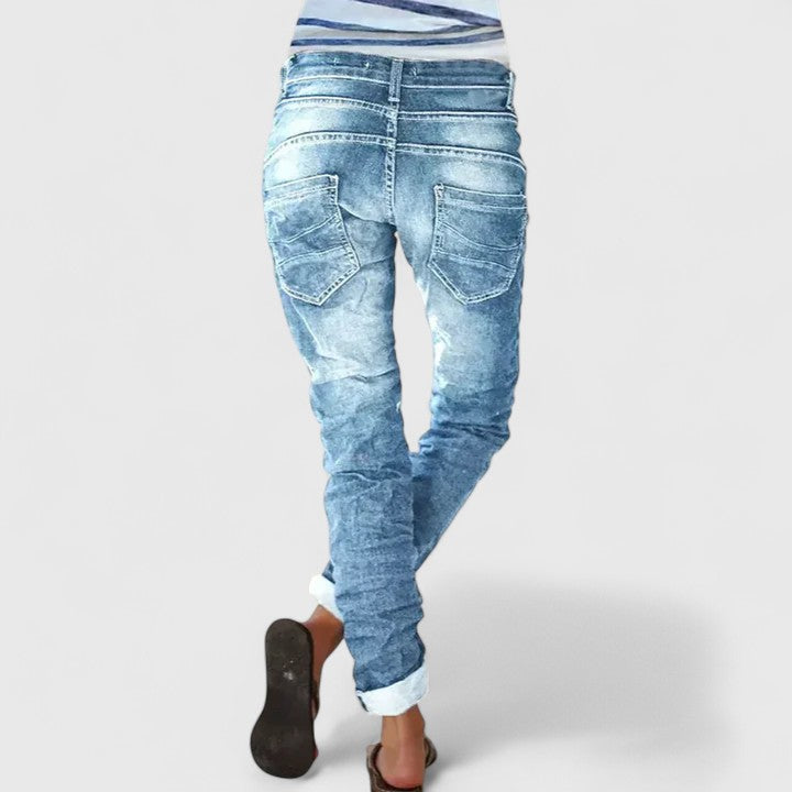 Celeste | Women’s Grey Distressed Jeans with Tapered Fit