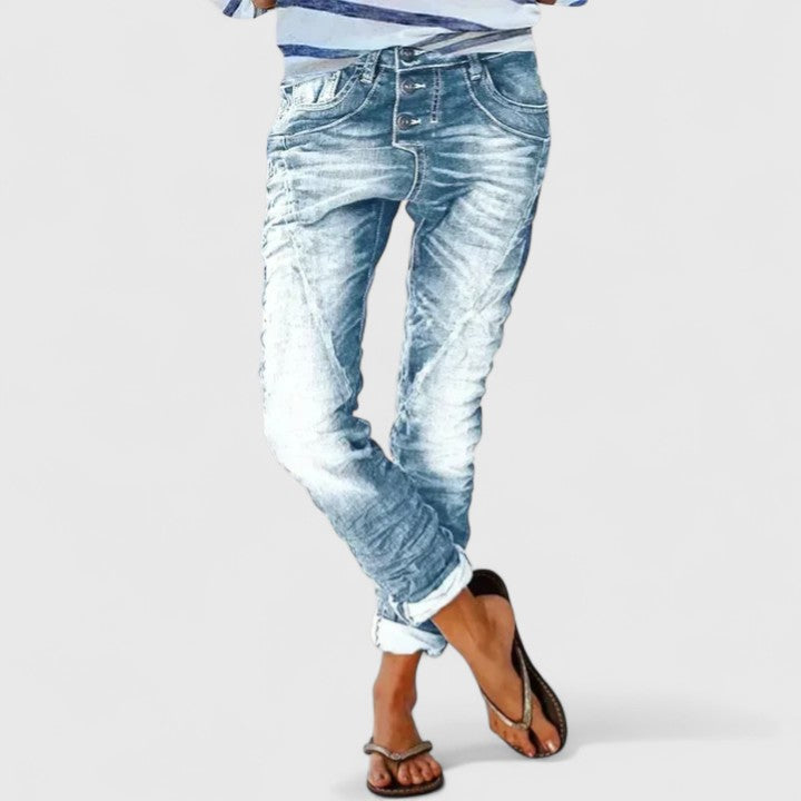 Celeste | Women’s Grey Distressed Jeans with Tapered Fit