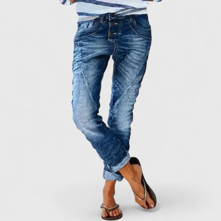 Celeste | Women’s Grey Distressed Jeans with Tapered Fit