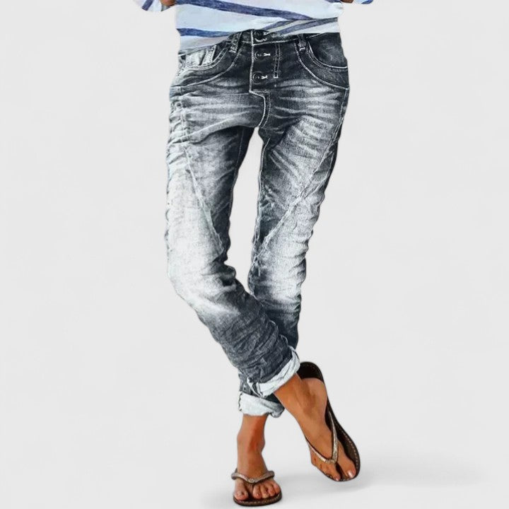 Celeste | Women’s Grey Distressed Jeans with Tapered Fit
