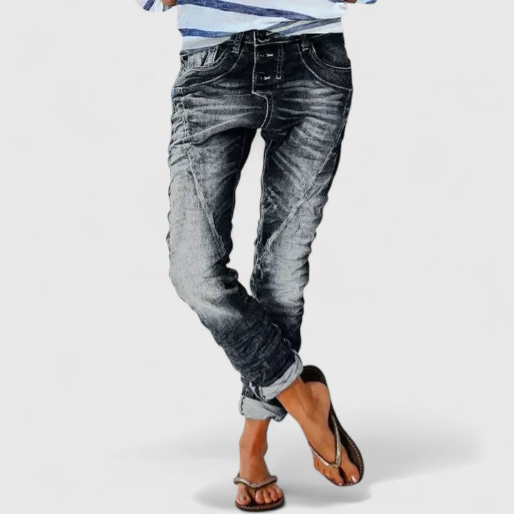 Celeste | Women’s Grey Distressed Jeans with Tapered Fit