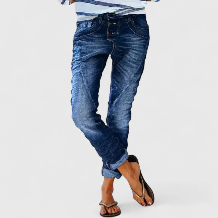 Celeste | Women’s Grey Distressed Jeans with Tapered Fit