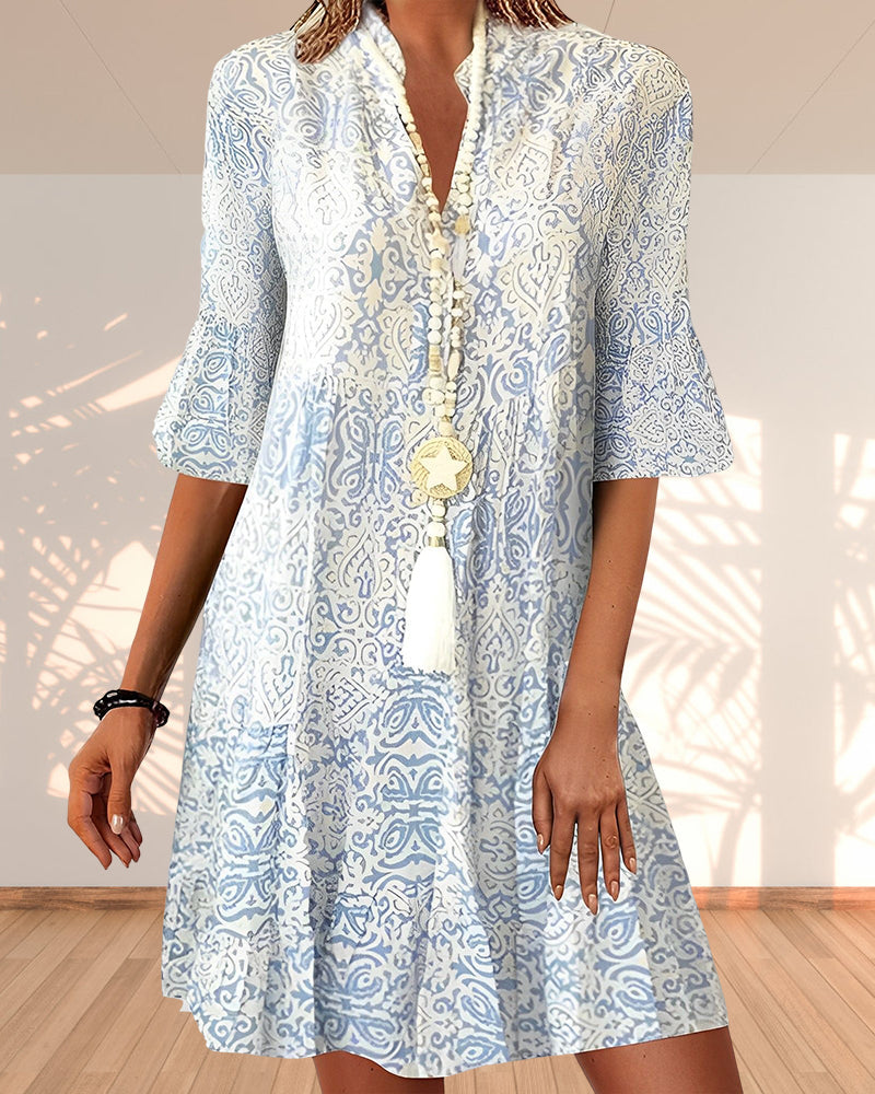 Celestina | Women’s V-Neck Paisley Dress with Tie