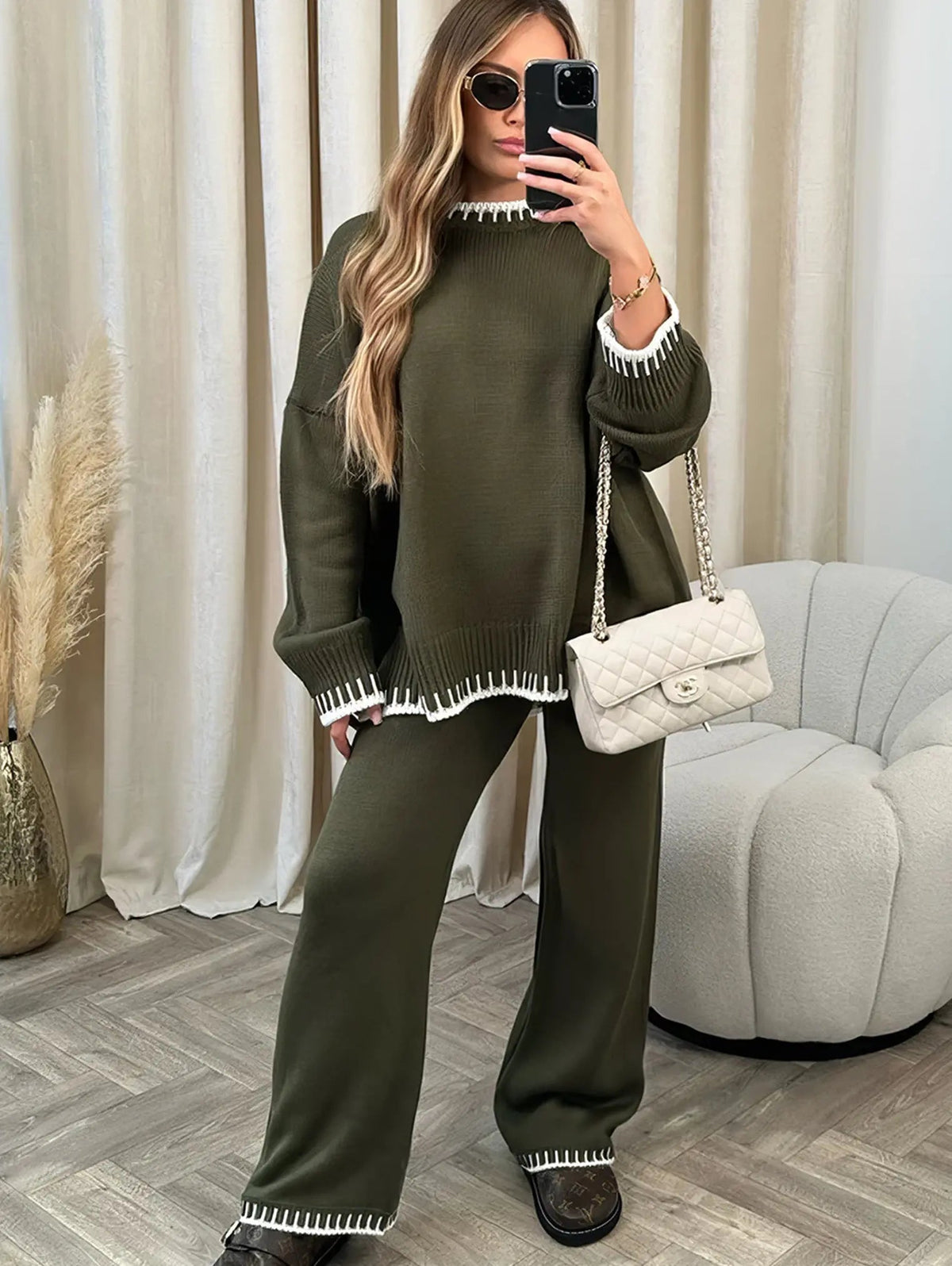 Celine | Women’s Oversized Sweater Set with Contrast Trim