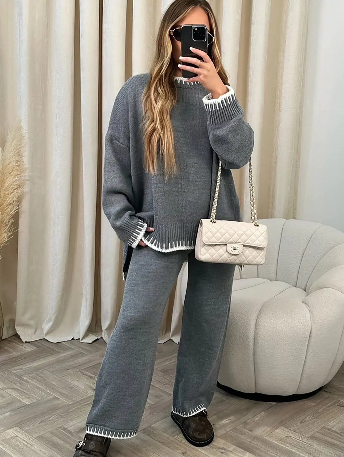Celine | Women’s Oversized Sweater Set with Contrast Trim