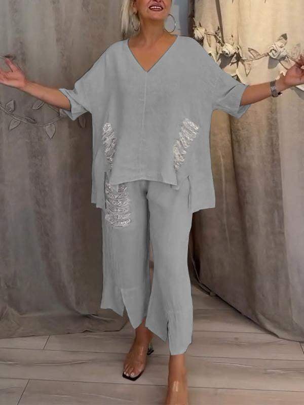 Cleo | Women’s Two-Piece Set with V-Neck Top