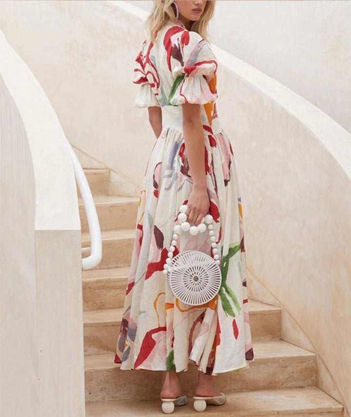 Matilda Young | Floral Summer Dress With V-Neck For Women