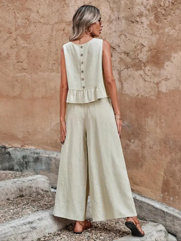 Ivy | Women’s Sleeveless Set with Ruffle Hem