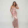 Charlotte Marlowe | Sparkly Cowl Neck Maxi Evening Dress For Women