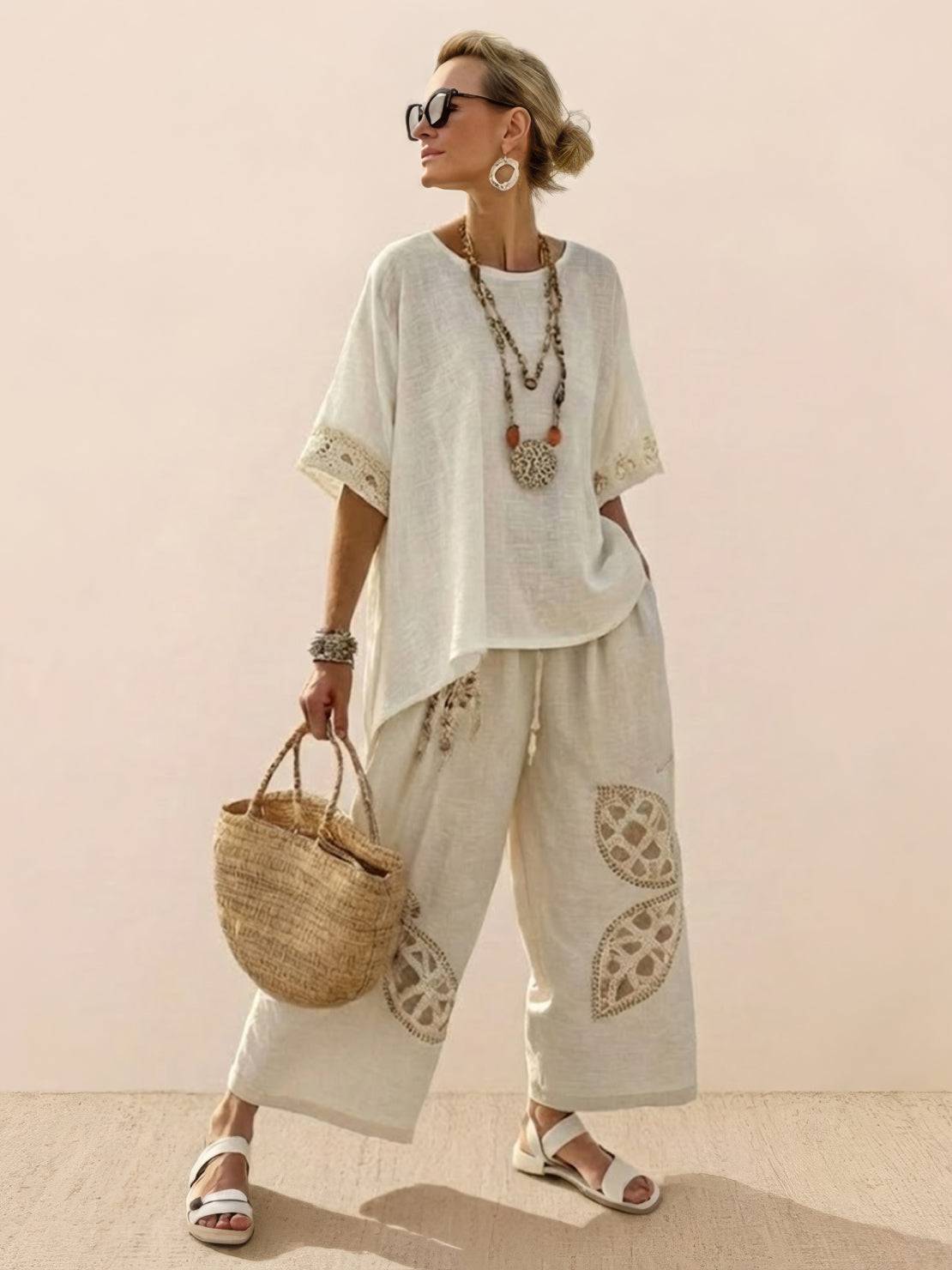 Alma | Women’s Embroidered Two-Piece Set with Floral Trim