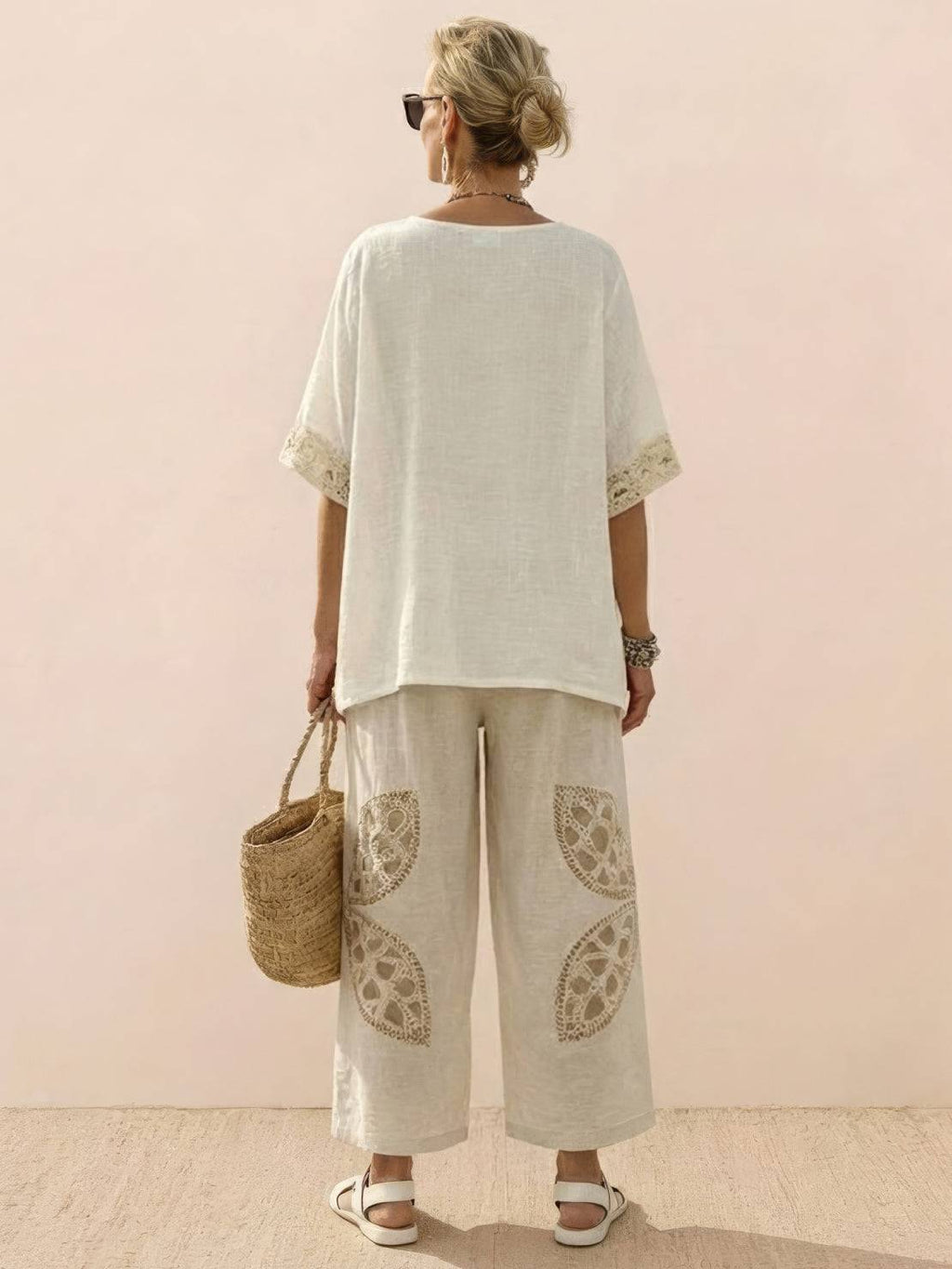 Alma | Women’s Embroidered Two-Piece Set with Floral Trim