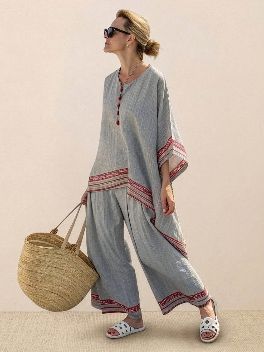 Alma | Women’s Embroidered Two-Piece Set with Floral Trim
