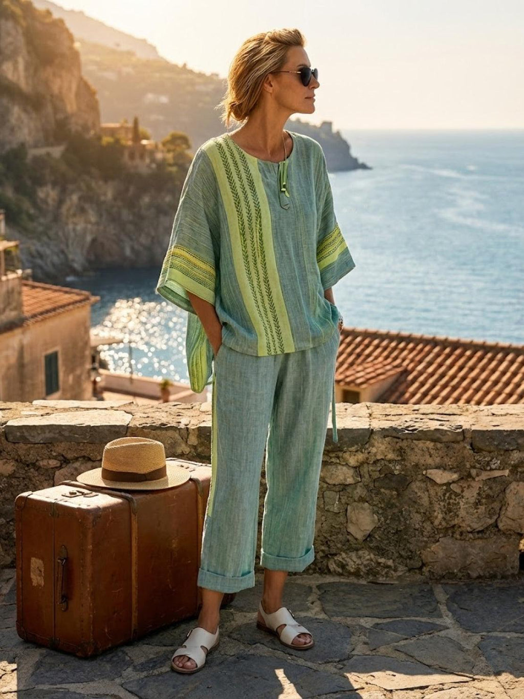Alma | Women’s Embroidered Two-Piece Set with Floral Trim