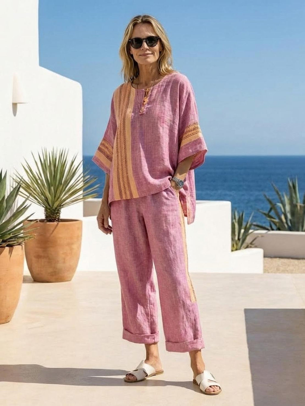 Alma | Women’s Embroidered Two-Piece Set with Floral Trim