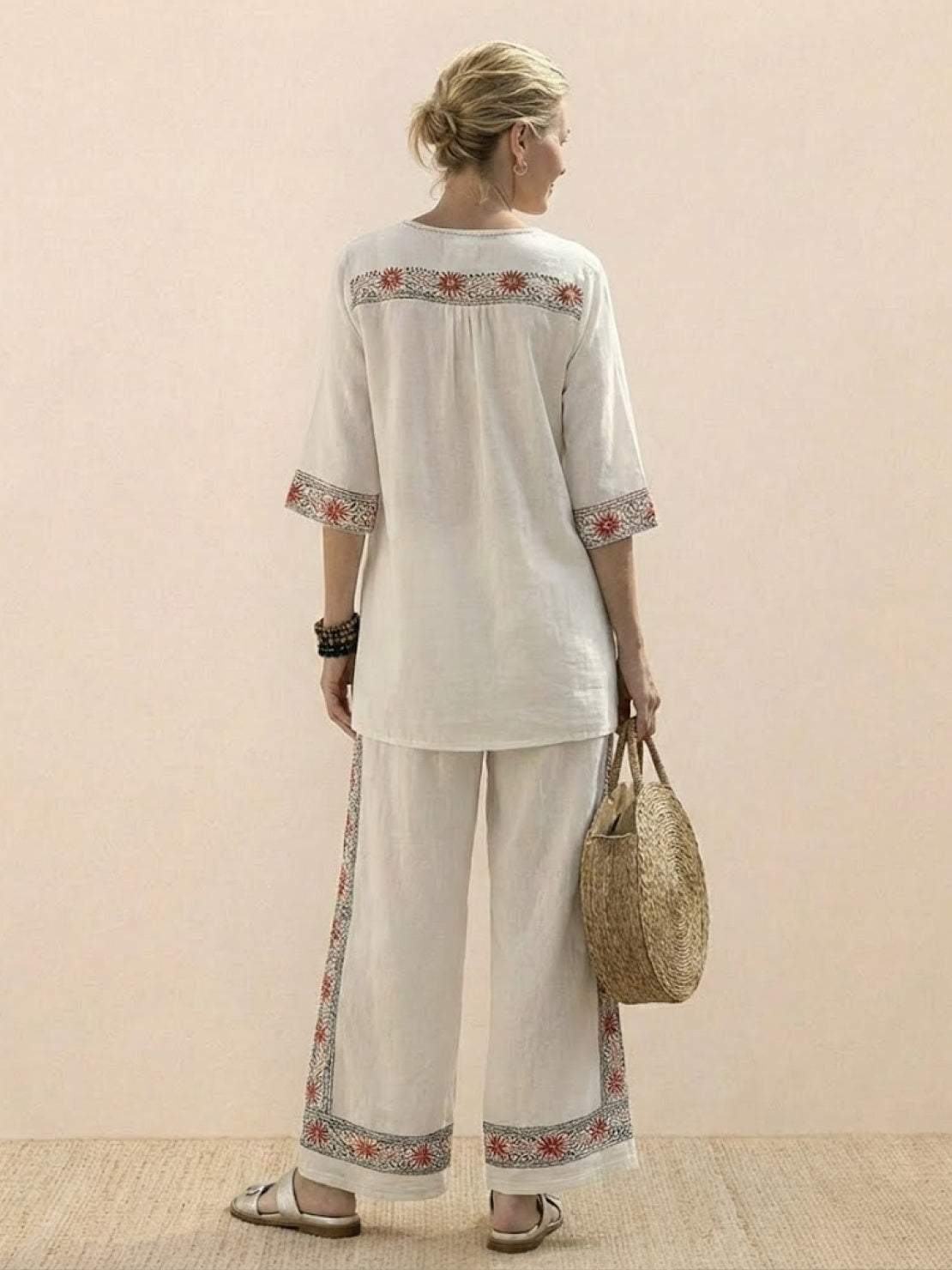 Alma | Women’s Embroidered Two-Piece Set with Floral Trim