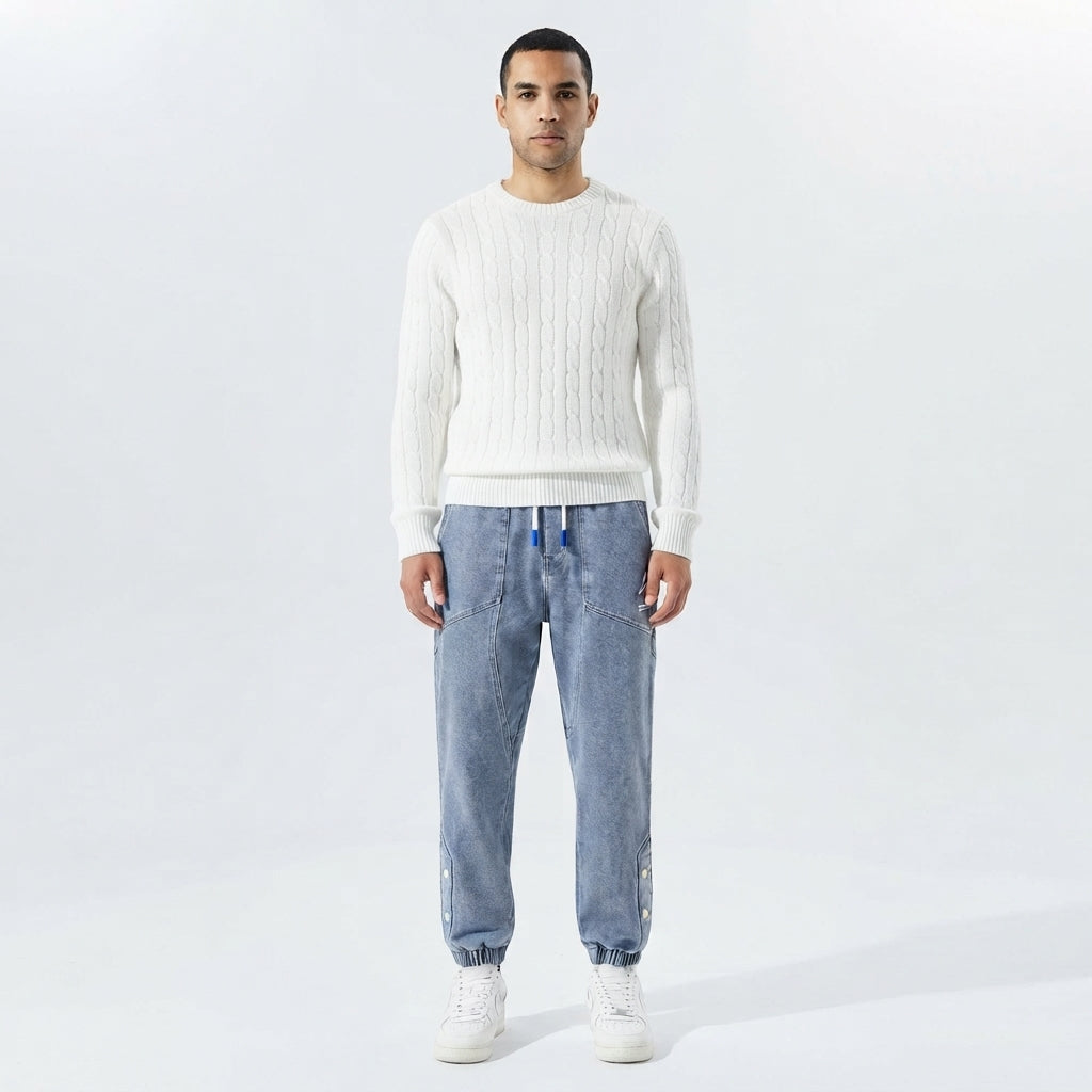 Cody Marsh | Denim Jogger Jeans With Elastic Waist For Men