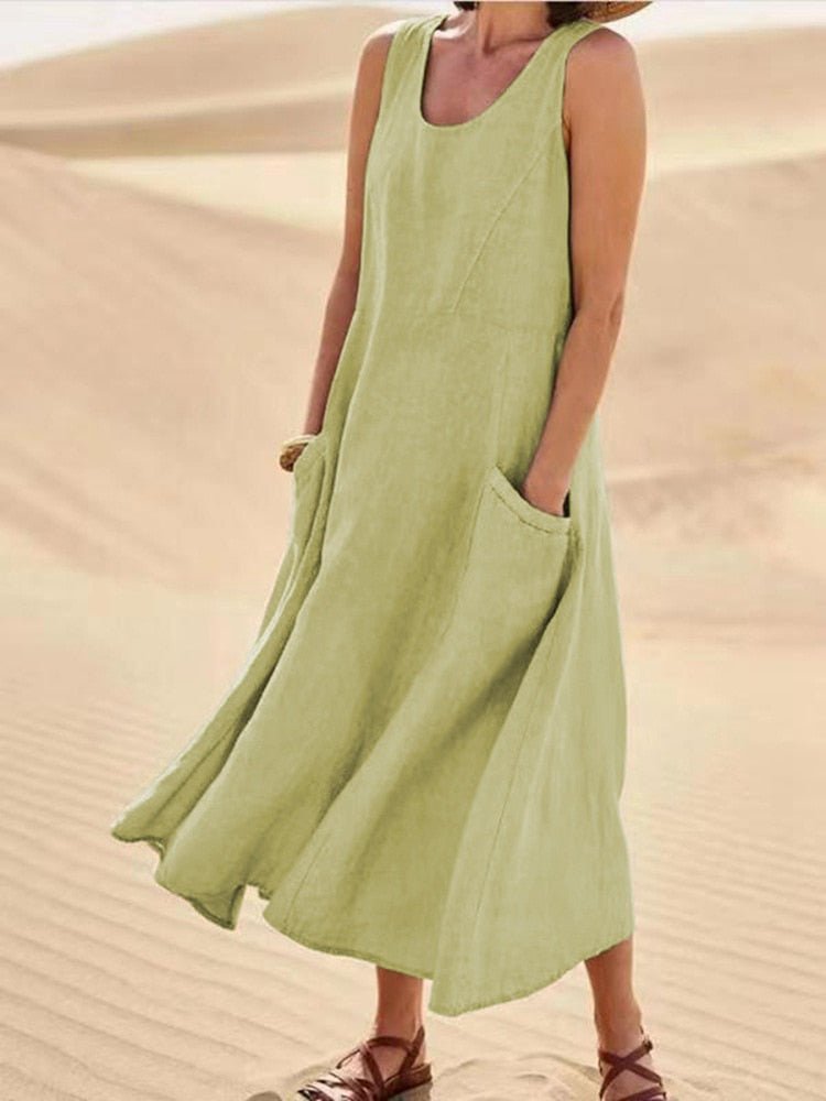 Wren | Women’s Sleeveless Midi Dress with Pocketsr