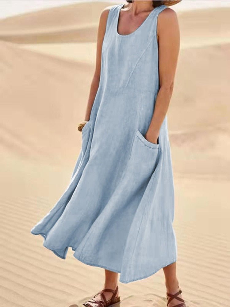 Wren | Women’s Sleeveless Midi Dress with Pocketsr