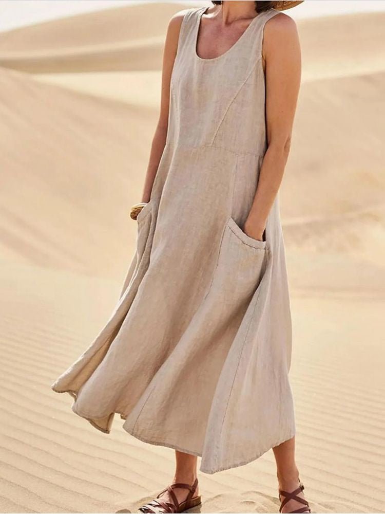 Wren | Women’s Sleeveless Midi Dress with Pocketsr