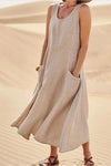 Wren | Women's Sleeveless Midi Dress Scoop Neck Pockets Casual Summer