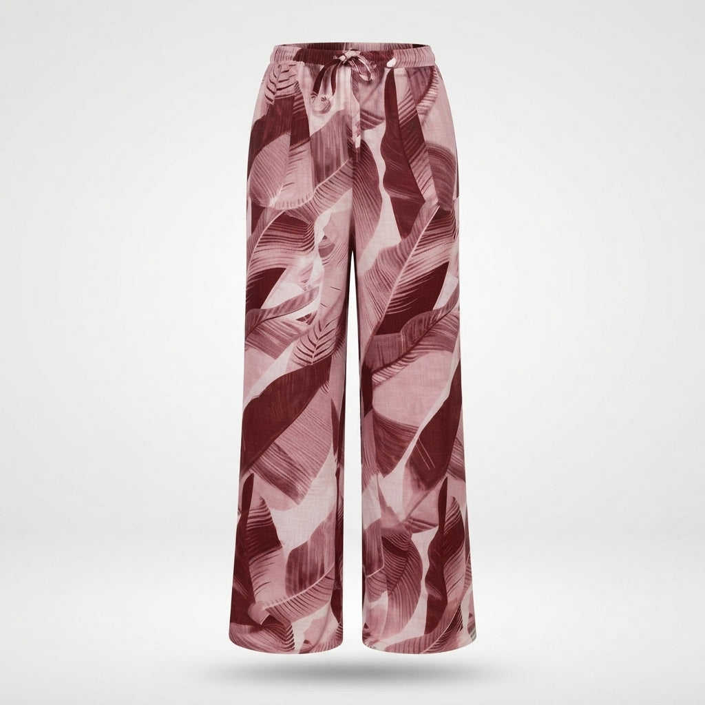 Courtney Blake | Leaf Print Wide Leg Beach Trousers For Women