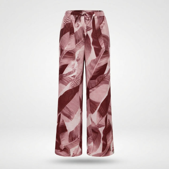 Courtney Blake | Leaf Print Wide Leg Beach Trousers For Women