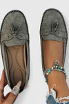 Daisy | Women's Suede Bow Loafers Tassel Detail Slip-On Flat