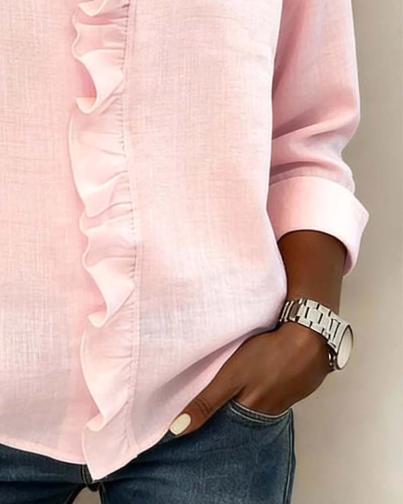 Elise | Women’s Ruffle V-Neck Blouse with Button Front
