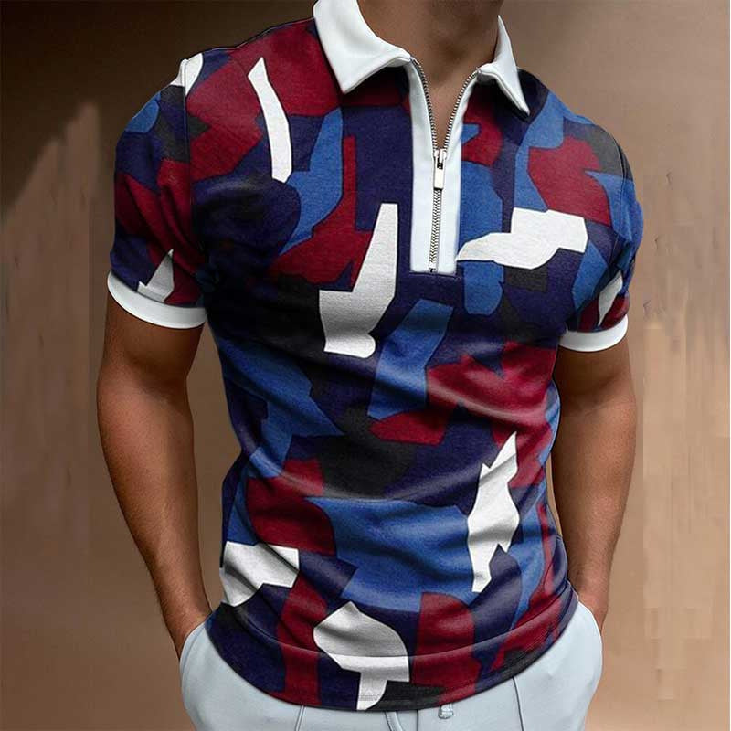 Lachlan Turner | Camo Print Zip Polo Shirt For Men
