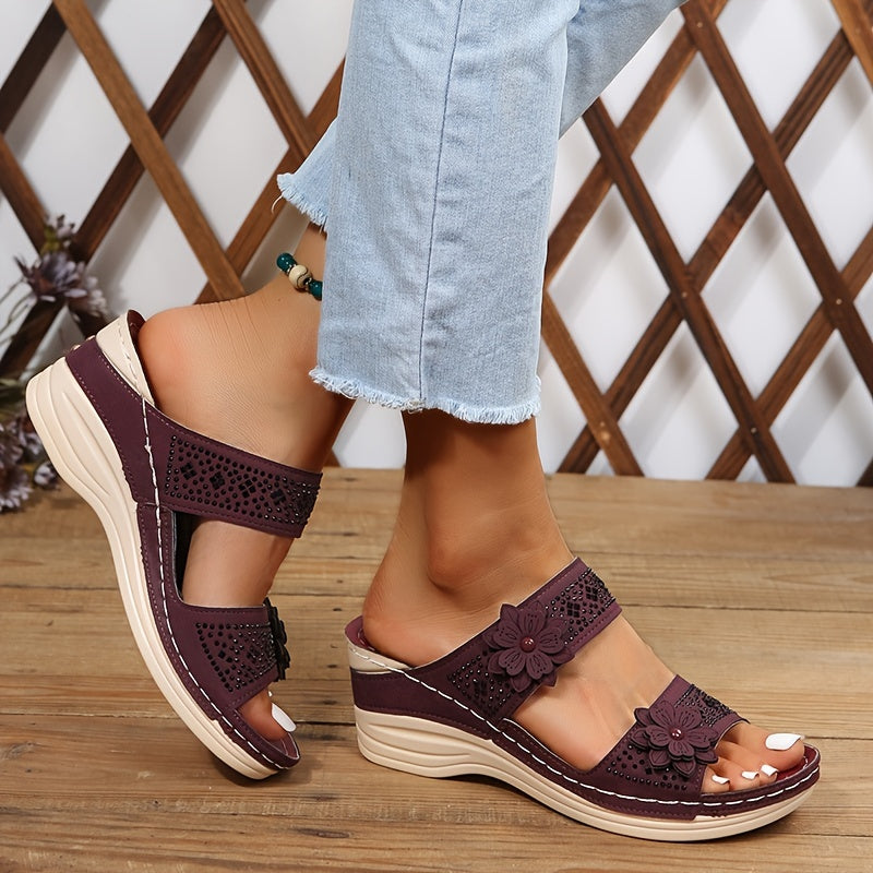 Delor | Women’s Floral Wedge Slides with Cushioned Comfort