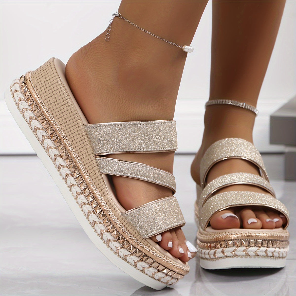 Ayala | Women’s Glitter Straps Sandals with Cushioned Sole