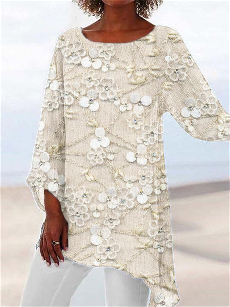 Ariana | Women’s Embroidered Floral Print Top with Draping
