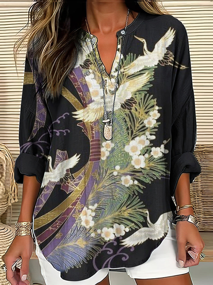 Amity | Women’s Flight Print Blouse with Drape
