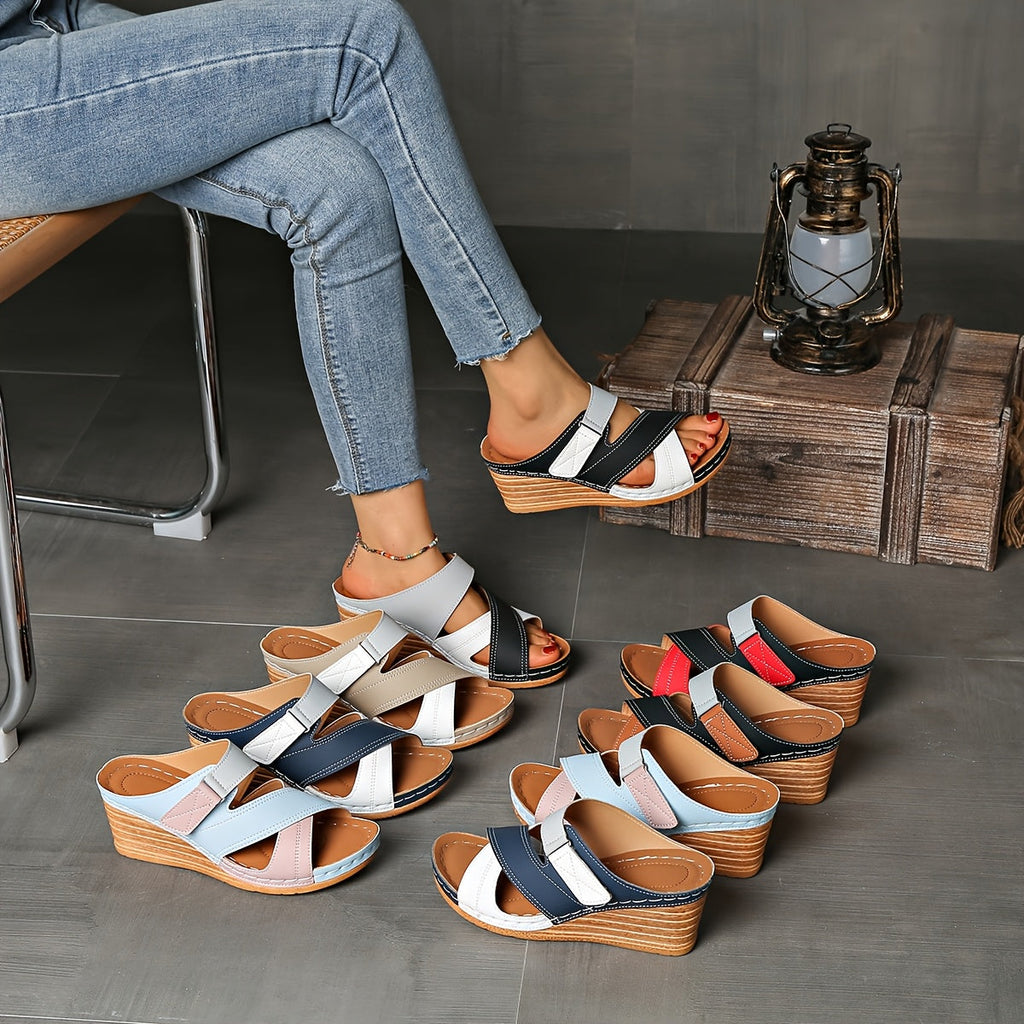 Marina | Women’s Colourblock Wedge Slides with Cushioned Sole