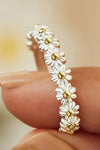 Adjustable Silver Ring with Hand-Painted Enamel Daisy