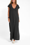Vera | Women's V-Neck Short Sleeve Maxi Dress Side Slit Loose