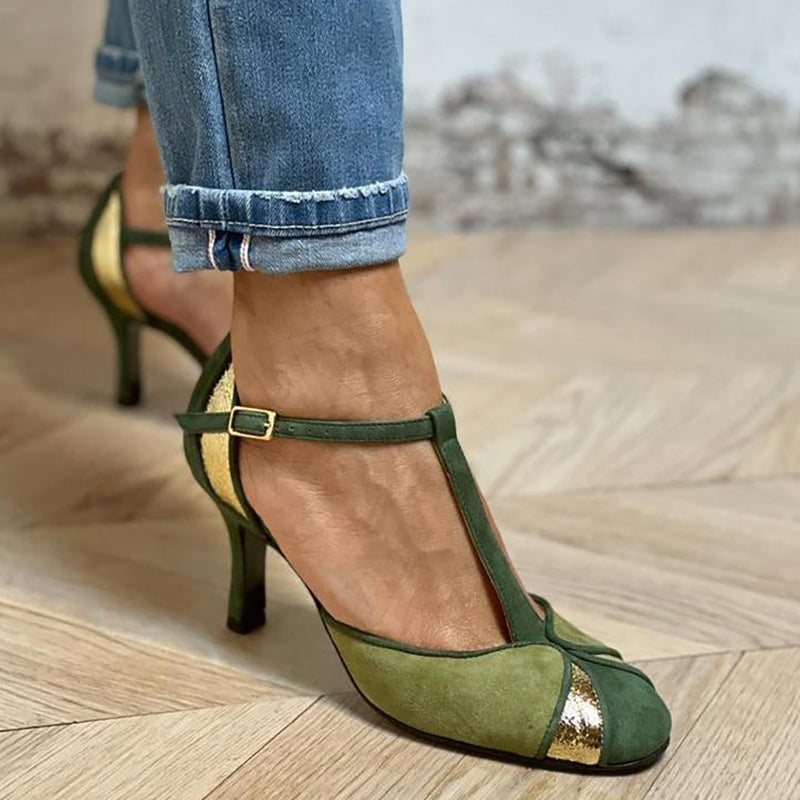 Taviana | Women’s Patchwork Heels with T-Strap