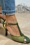 Taviana™ | Patchwork Heels with T-Strap and Closed Toe